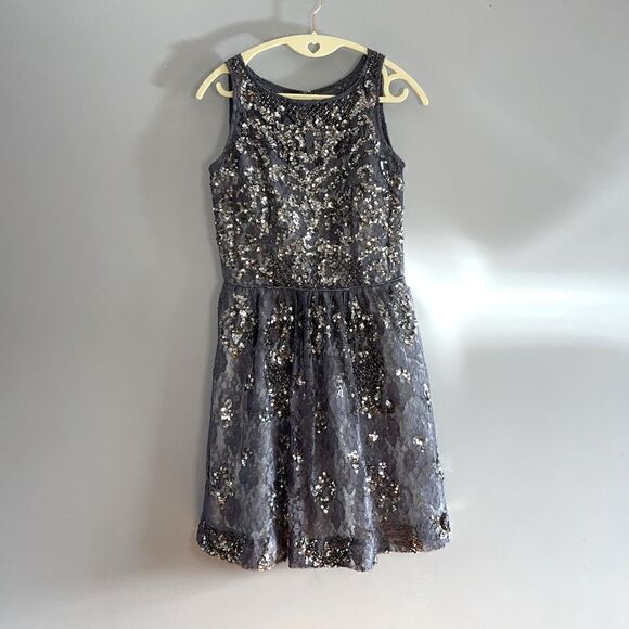 Aidan Mattox Sequin Slate Grey/Purple Prussian Fit & Flare Mini Dress | SZ 2 - Picture 3 of 17